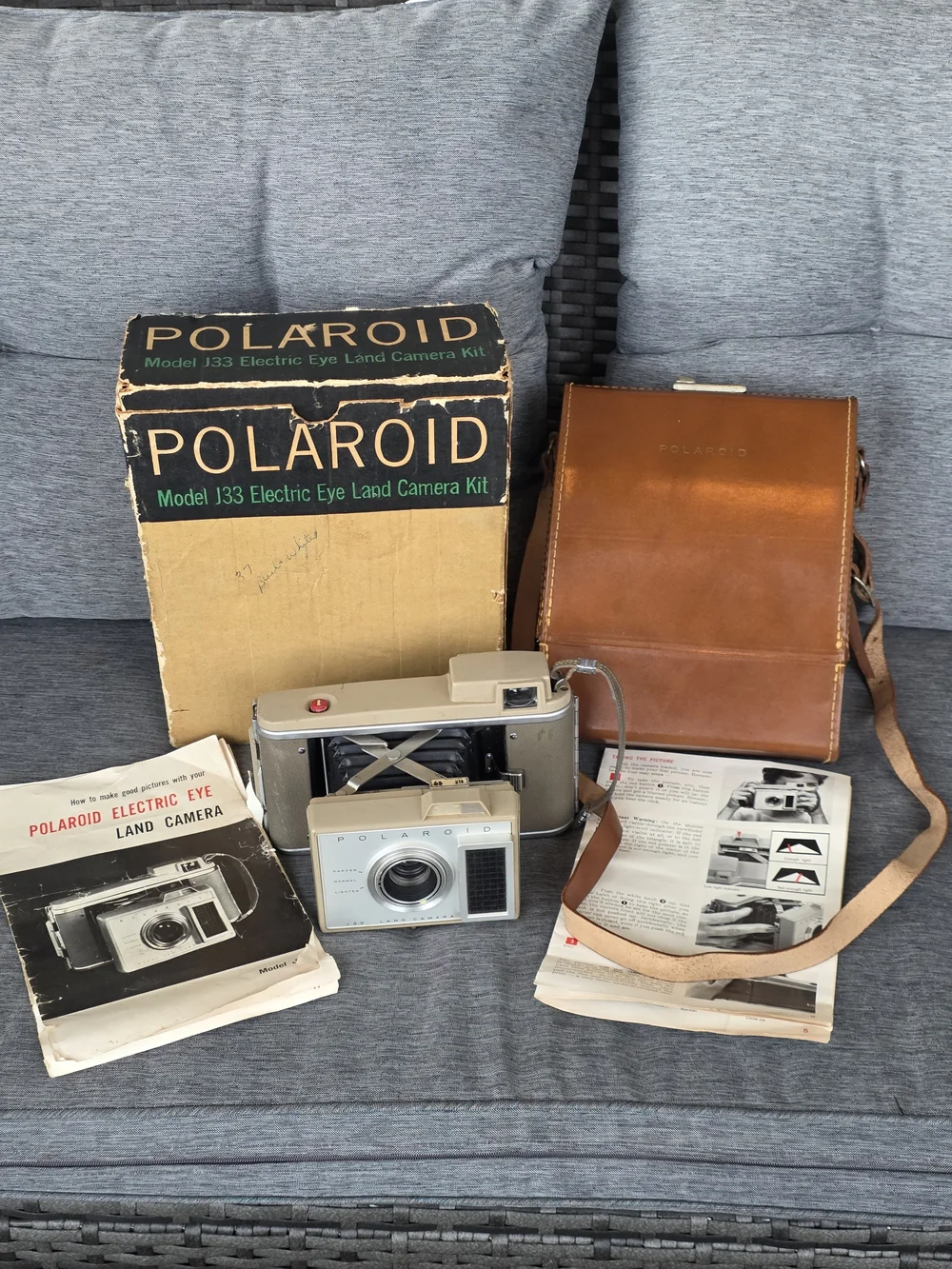 Polaroid Cream and Brown Electric Eye Land Camera with Box and Case